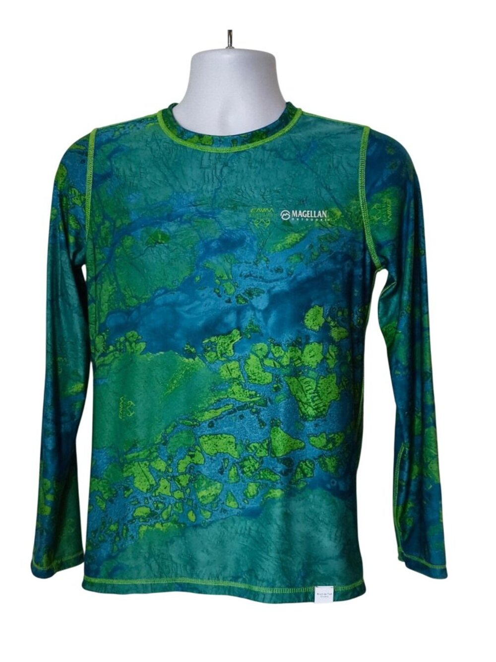 Magellan Outdoors Mens L Fishing Shirt Realtree Wav3 Reversible LS Blue Green